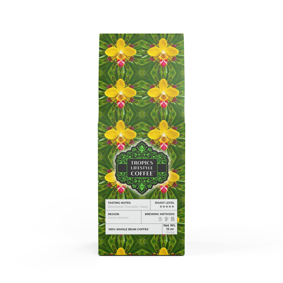 Black Coral Blend™ (Dark French Roast) Specialty Grade Craft Coffee / Yellow Orichid Kaleidoscope