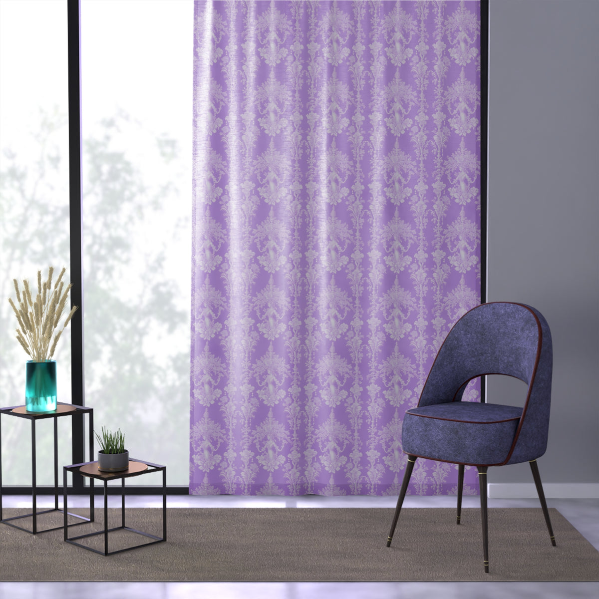 Pearl Lady Toile/Amethyst Semi-Transparent Window Curtain, 50" x 84" - Colorful Tropical Home Décor
