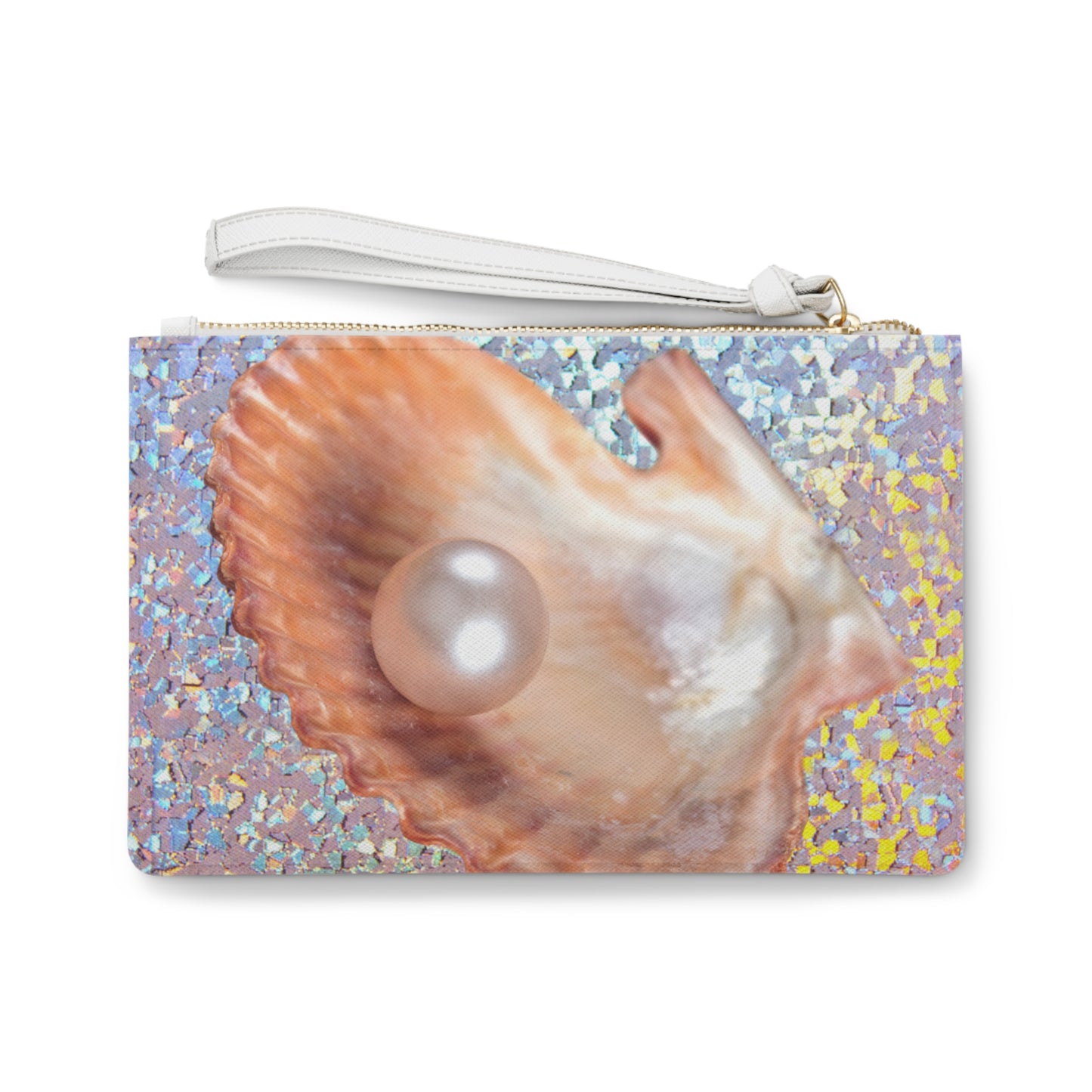 Tropical Faux Leather Clutch Bag - Perfect for Beach Adventures & Summer Vacations / Disco FW Peach Pearl Oyster