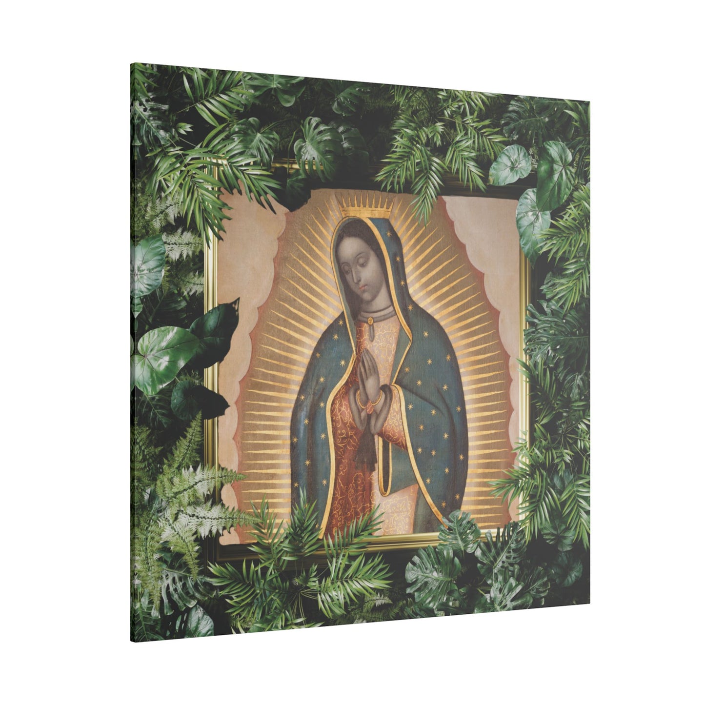 "Tropical Our Lady of Guadalupe" Religious Canvas Artwork - Stretched Canvas Print / Virgin Mary