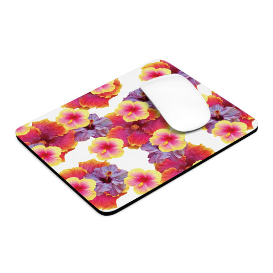 Tropical Mouse Pad, 2 Shapes - Floral Vibes for Home Office & Gamer / Hibiscua Mix, White