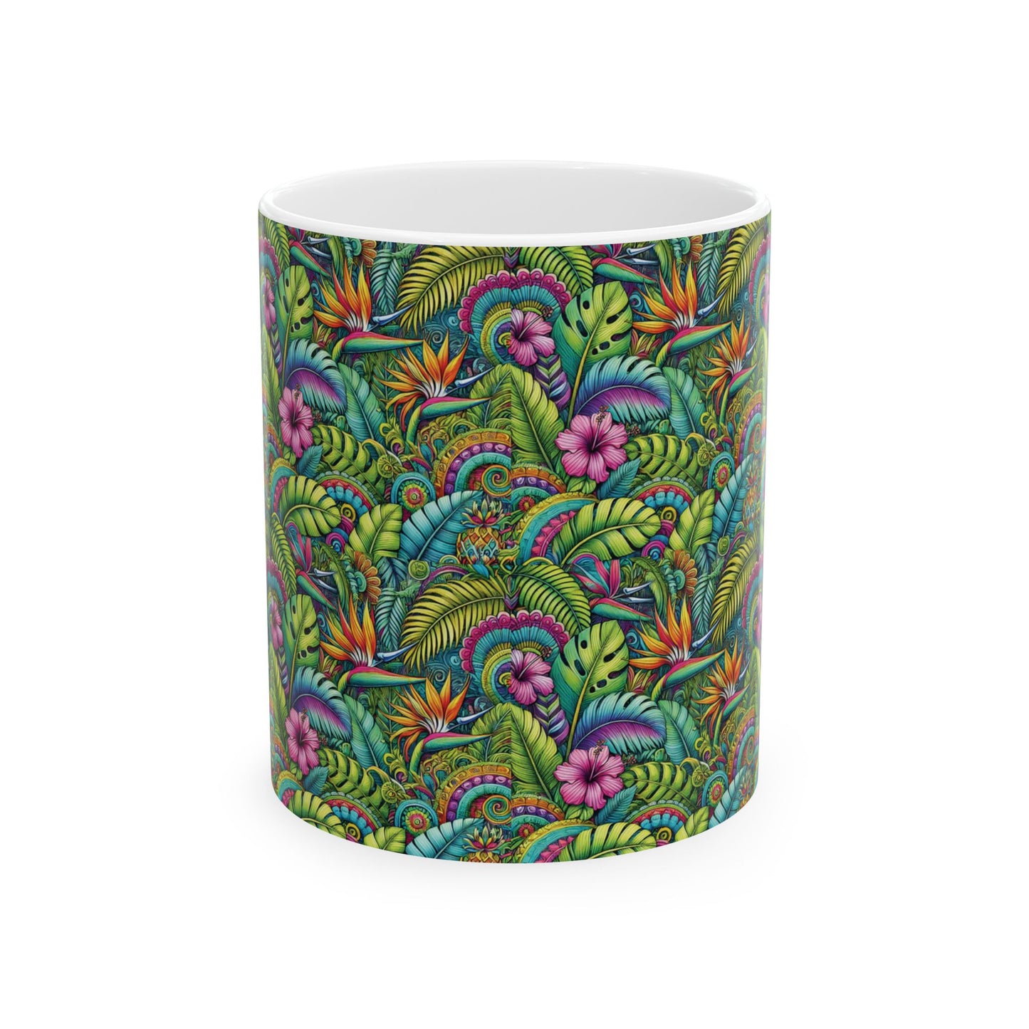 Ceramic White Mug - 11oz & 15oz, Rainforest Blooms