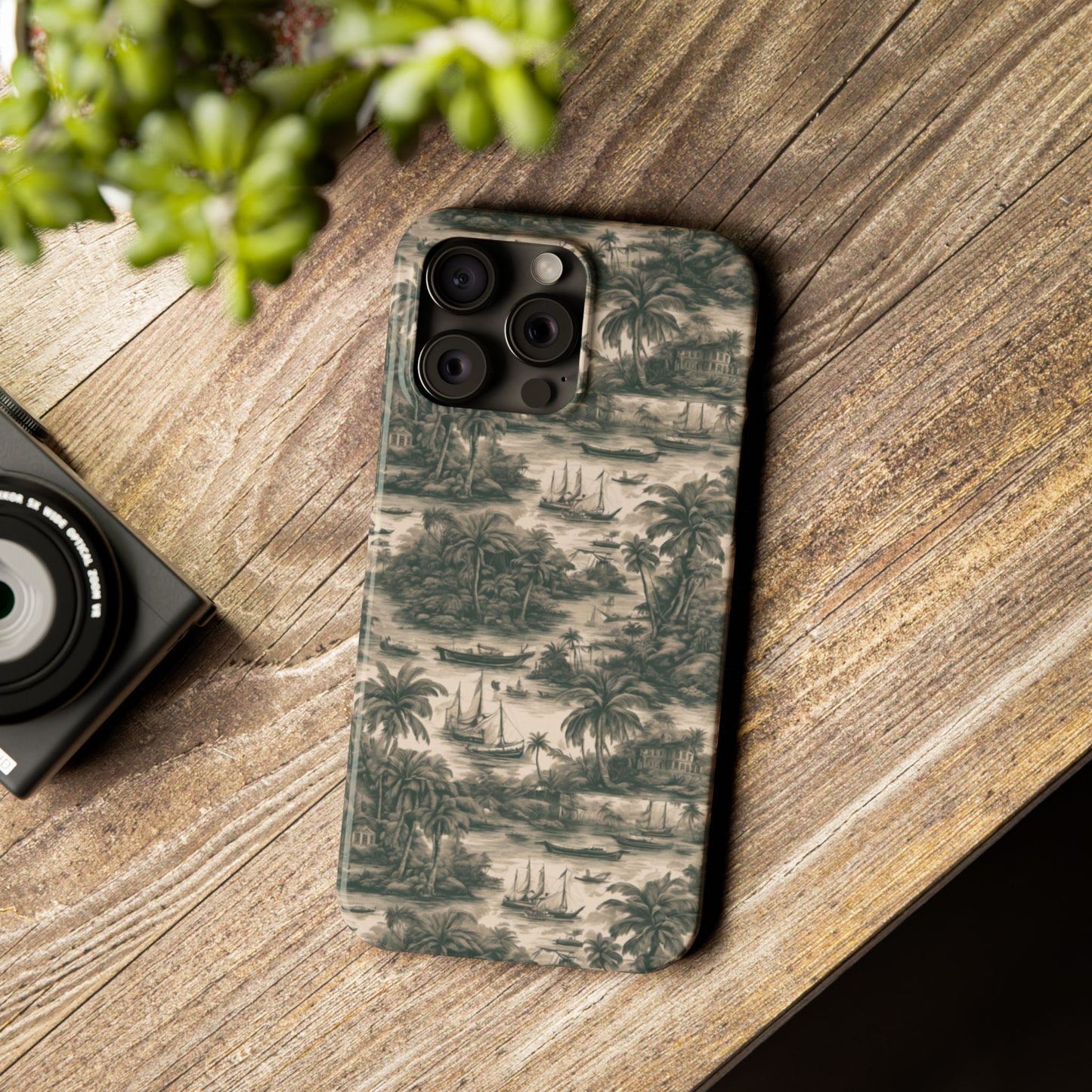 Slim Phone Cases - Tropical Toile #1, black