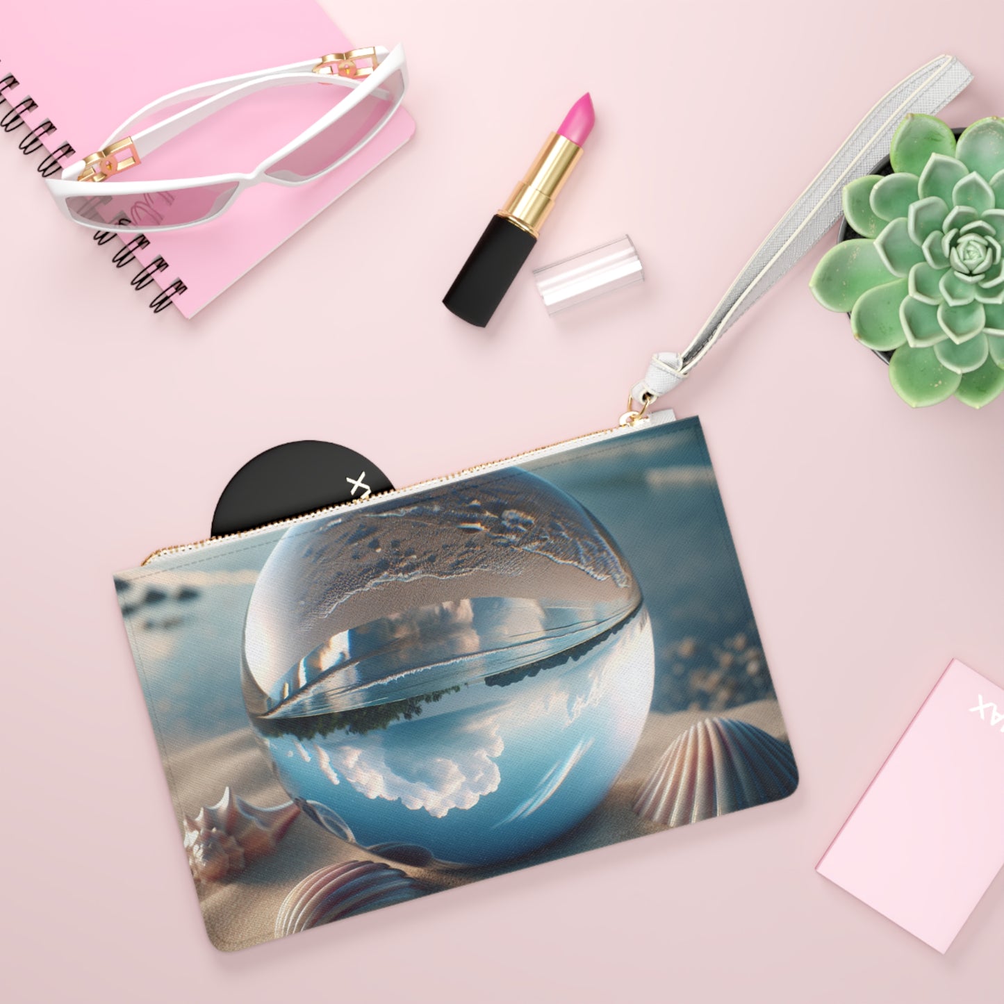 Tropical Faux Leather Clutch Bag - Perfect for Beach Adventures & Summer Vacations / Beach Illusion Ball, Shells