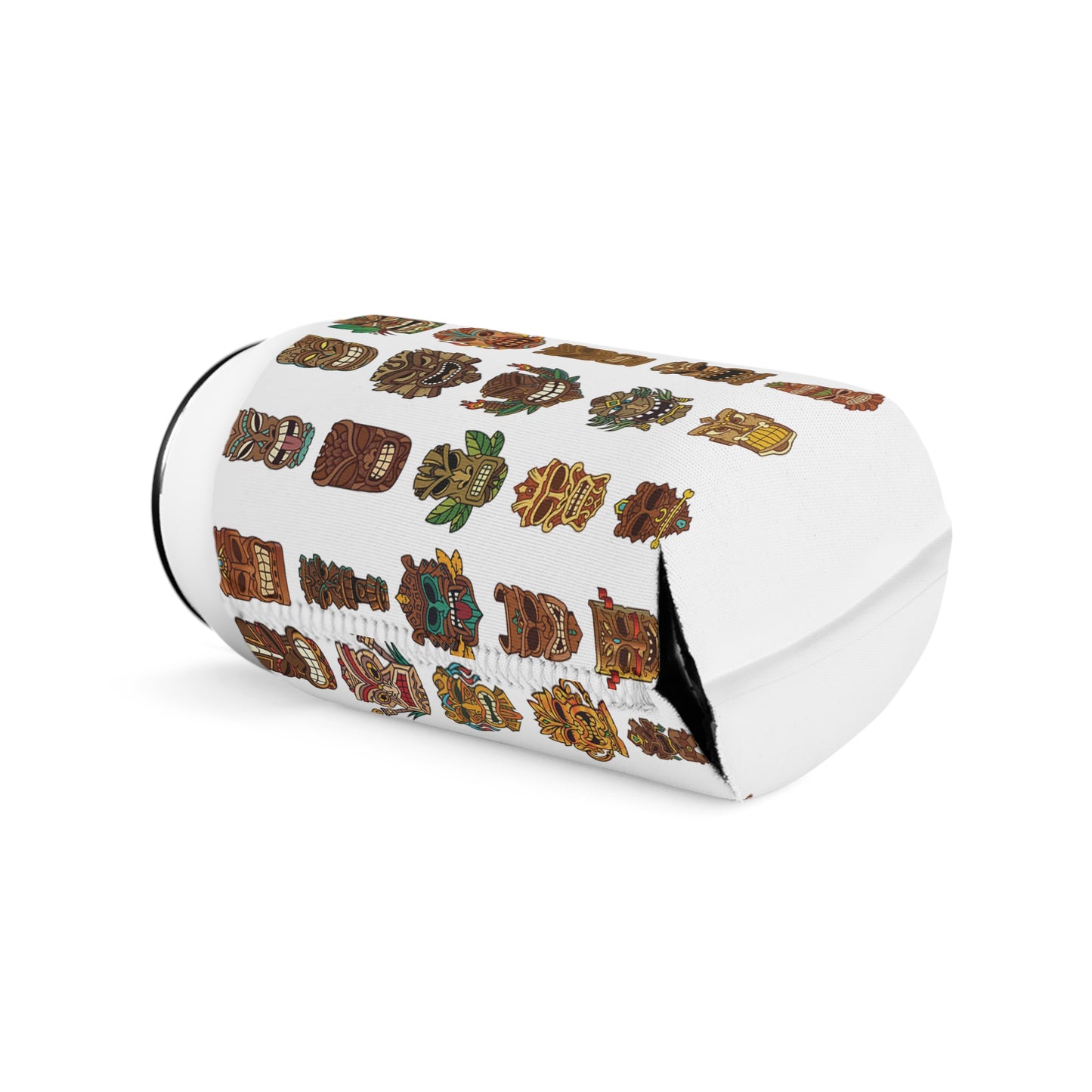 Tiny Tiki Dudes/White Can Cooler Sleeve - Perfect for Outdoor Picnics