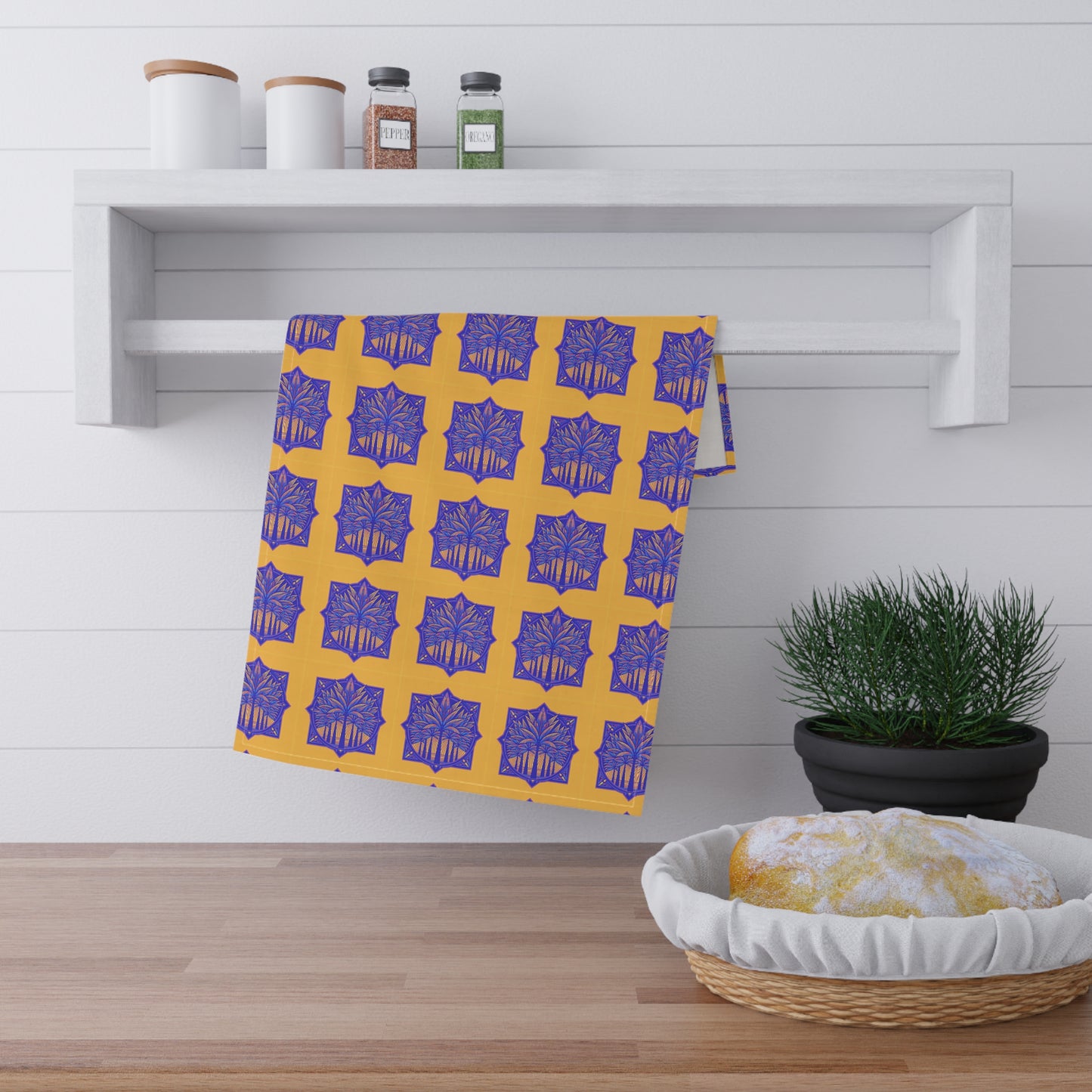 Tea Towels (cotton, poly) - Deco Palm Trees, Orange/Purple