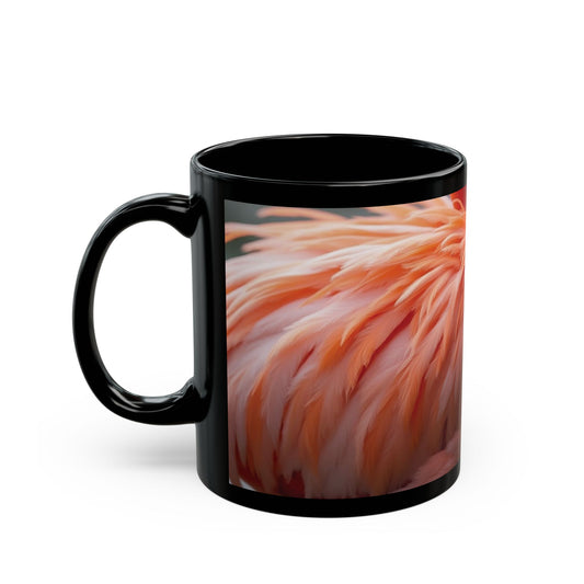 Black Coffee Mug - Tropical Flamingo Feathers