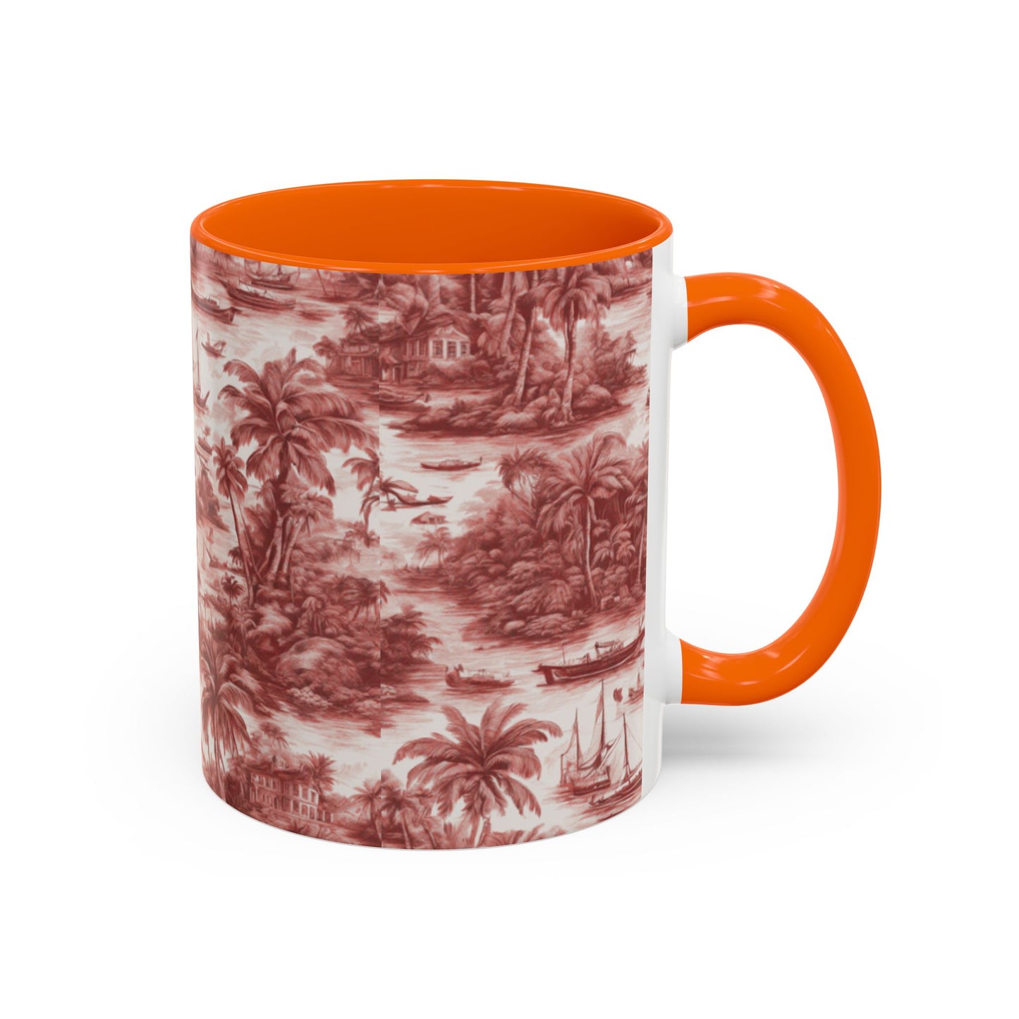 Accent Coffee Mug (11, 15oz), 8 Colors - Tropical Toile #1, russet