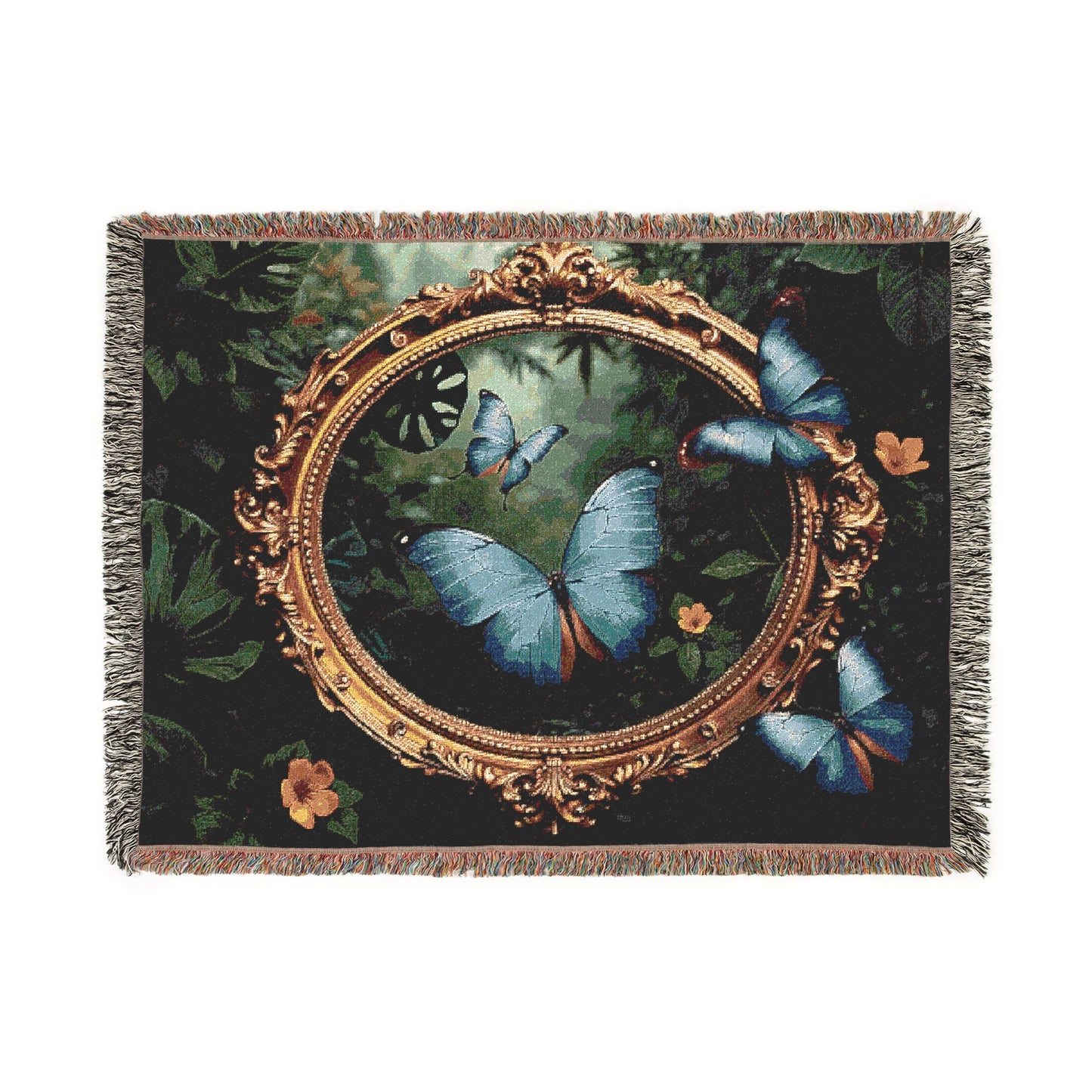 Woven Blanket, 3 Sizes - Tropical Home Decor / Framed Morpho Butterfly Dancers