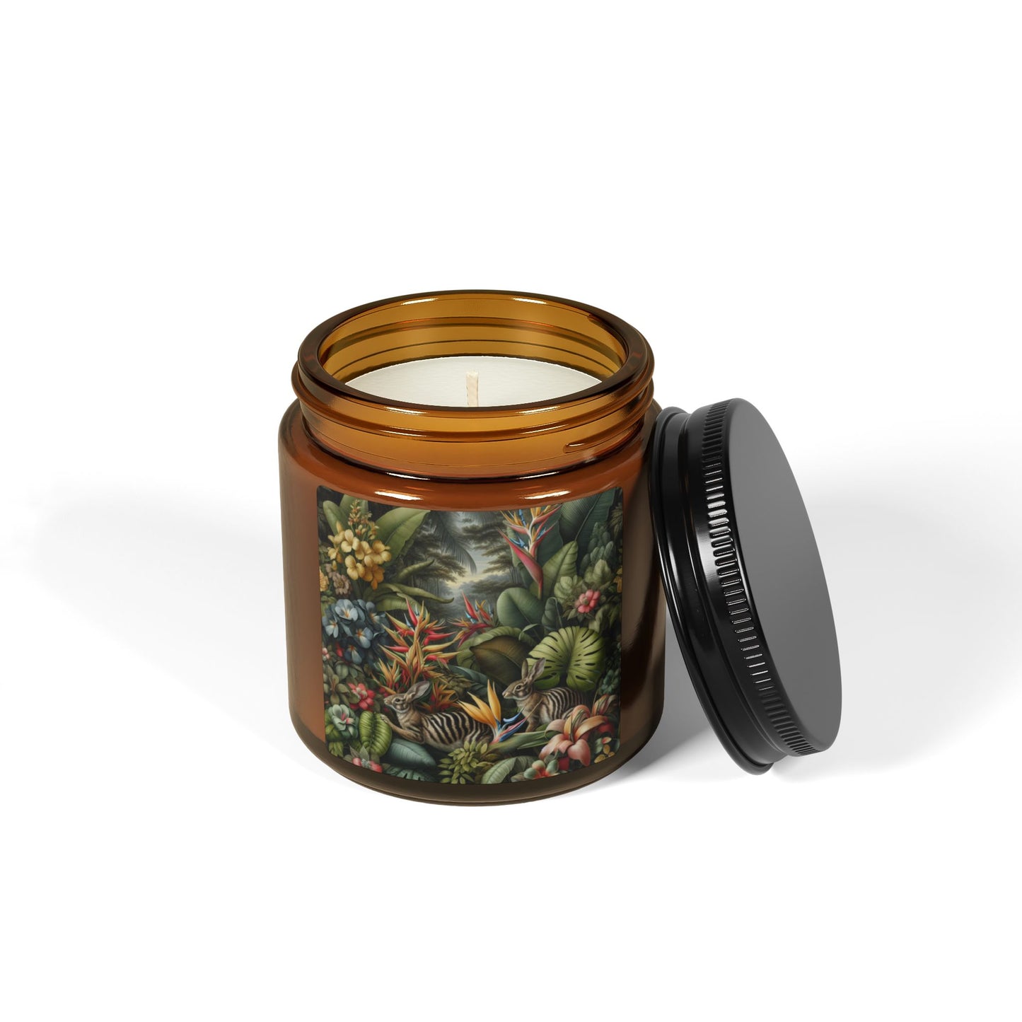 Soy Candle in Amber Jar - Multi-Size / Rainforest Rabbit Outing