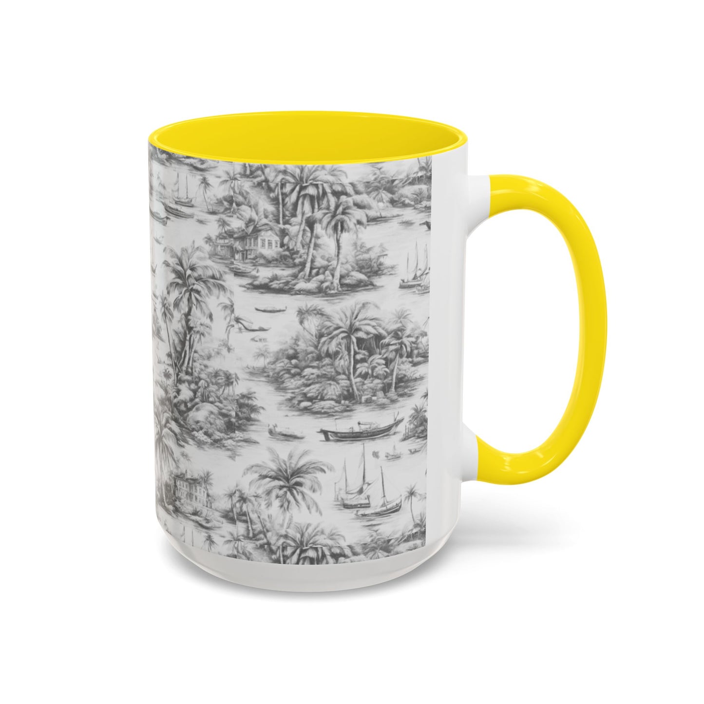 Accent Coffee Mug (11, 15oz), 8 Colors - Tropical Toile #1, soft black