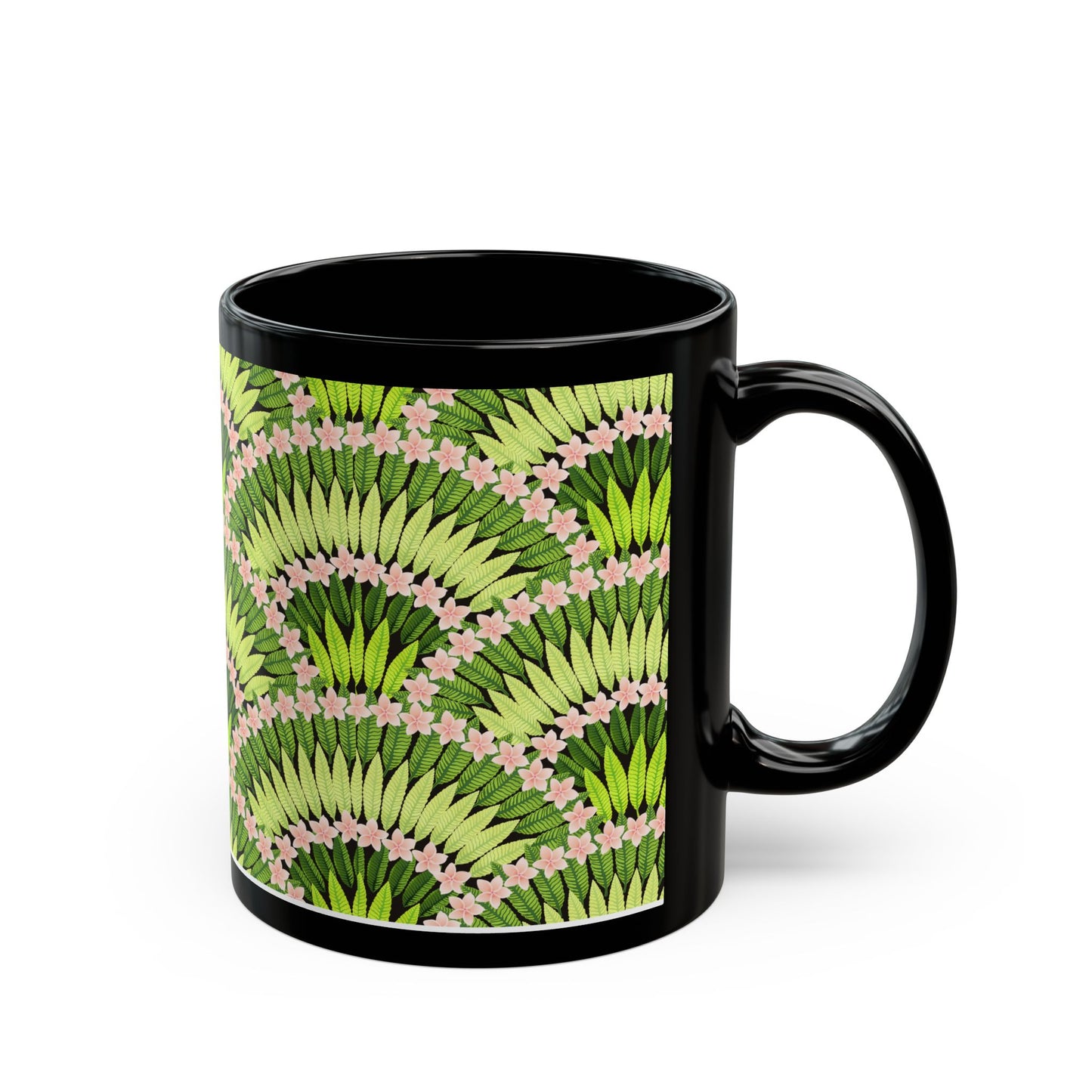 Lime Plumeria and Palms Black Coffee Mug