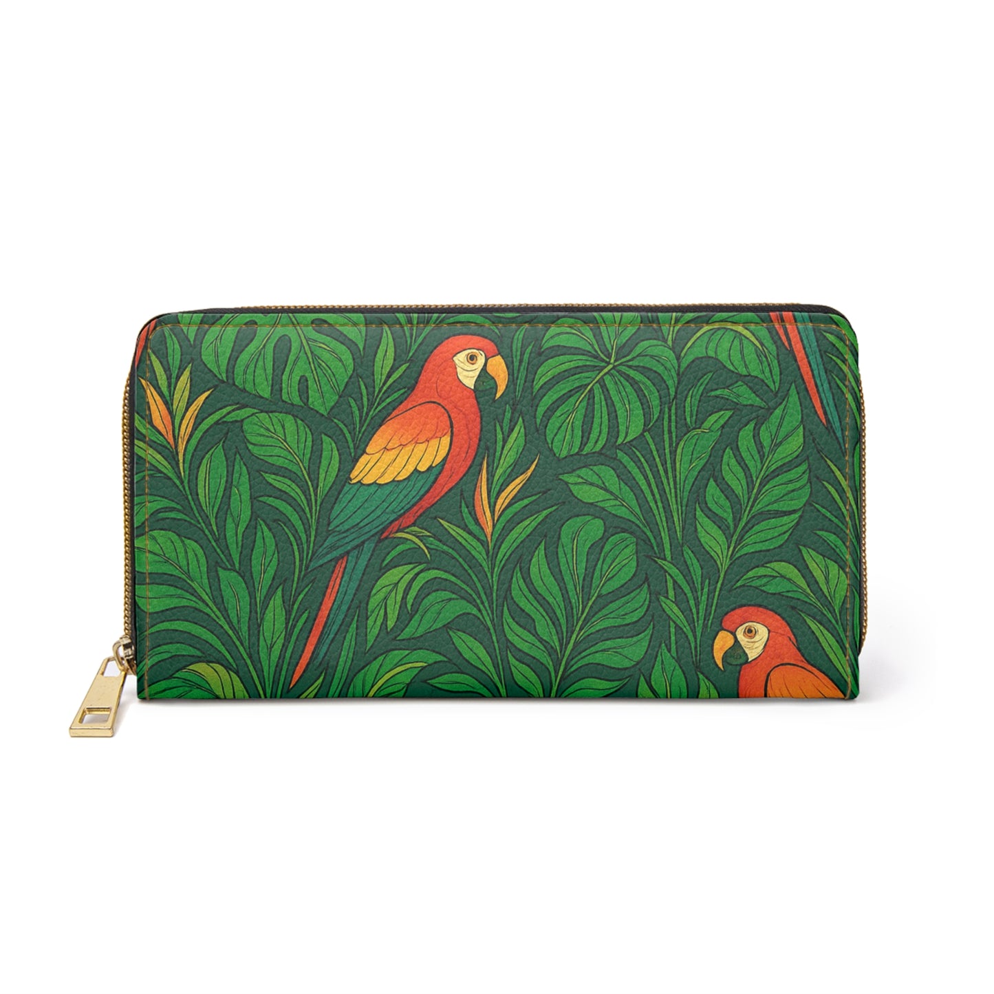 Tropical Zipper Wallet, Faux Leather / Vibrant Clutch / Parrot Family