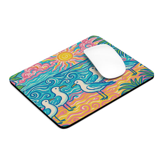 Tropical Mouse Pad, 2 Shapes - Beach Vibes for Home Office & Gamer / Beach Seagulls