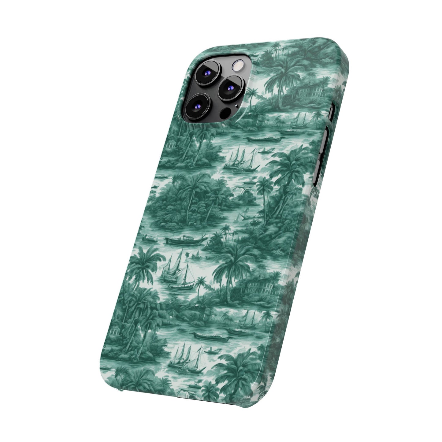 Slim Phone Cases - Tropical Toile #1, evergreen
