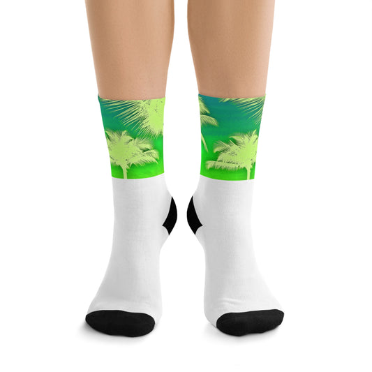 Recycled Poly Socks, Palm Glow Green/White