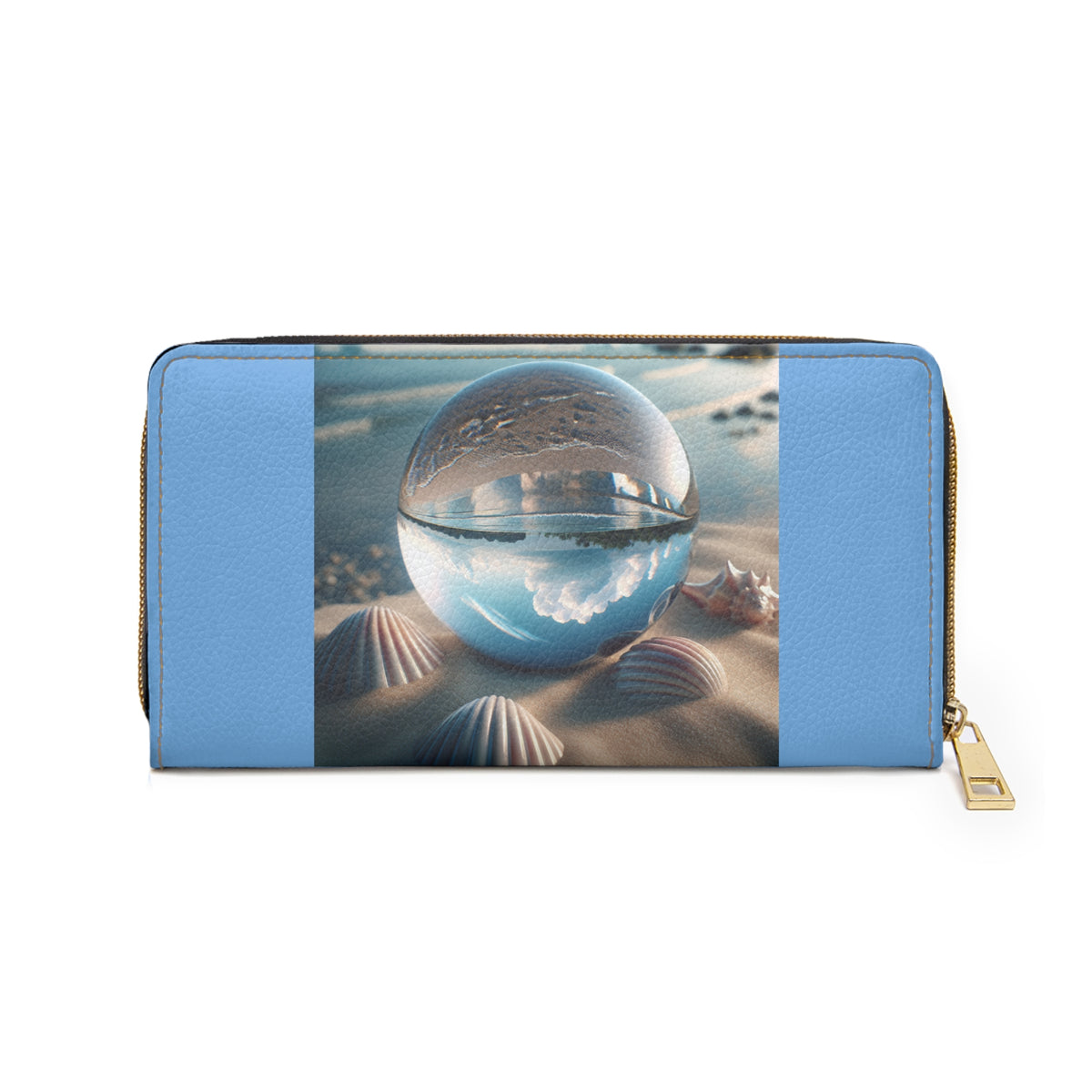 Tropical Zipper Wallet, Faux Leather / Vibrant Clutch / Beach Illusion Ball, Lt. Blue