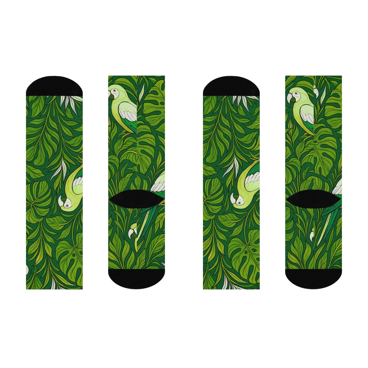 Cushioned Crew Socks - Parrot Family, Lime
