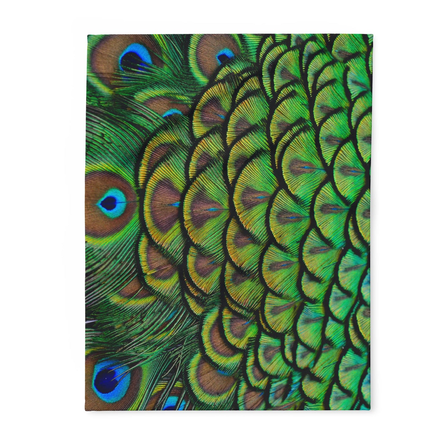 Green Peacock Feathers Fleece Blanket - Colorful Tropical Design, 3 Sizes