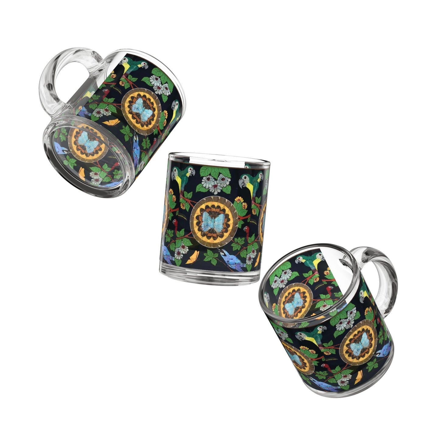 Tropical Glass Mug - 10oz Coffee Cup / Photo: Brazilian Butterfly Wing Art