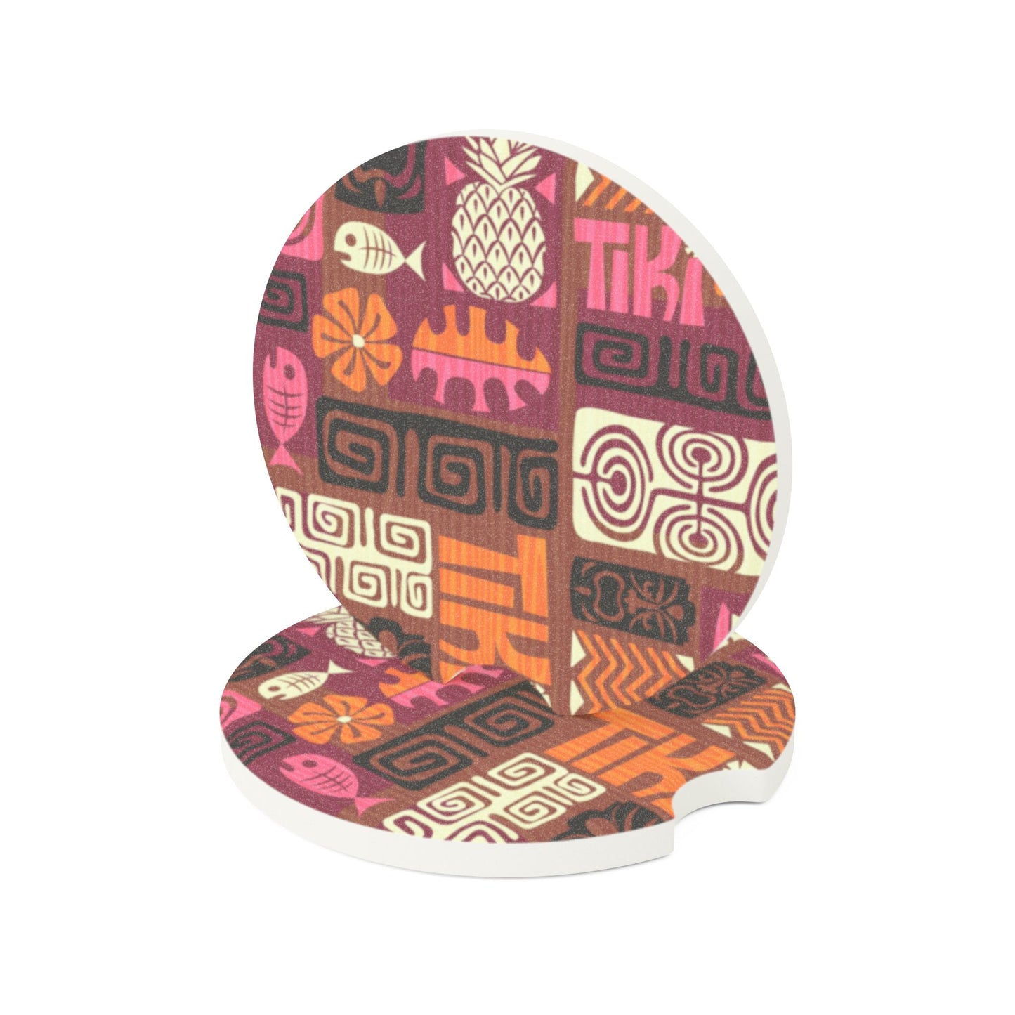 Soapstone Car Coaster - Tiki Poster Pink/Orange