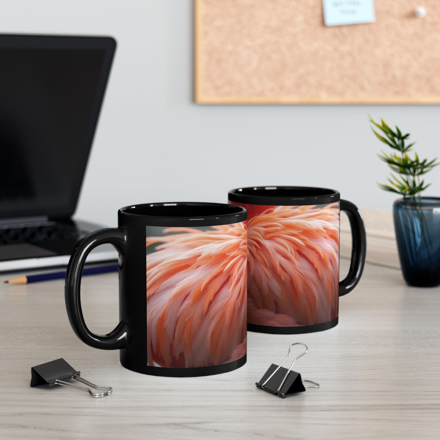Black Coffee Mug - Tropical Flamingo Feathers