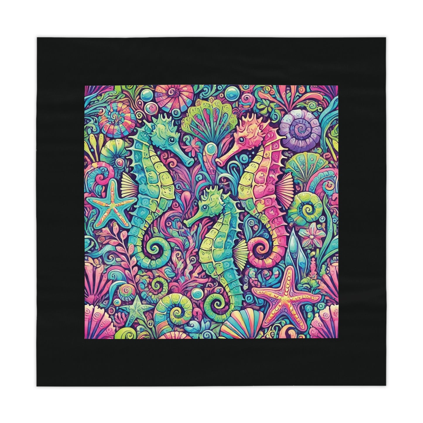 Seahorse Trio/Black ~ Square Tablecloth, 55" x 55"