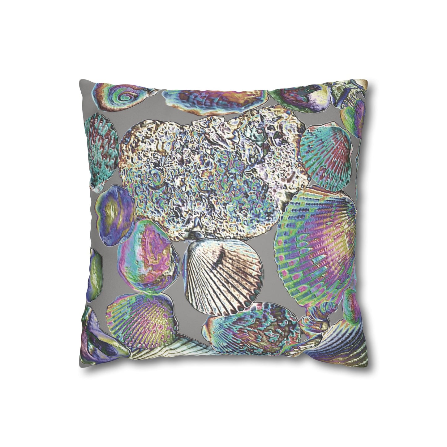 Faux Suede Square Pillowcase - Heatwave Seashell Collection, Grey