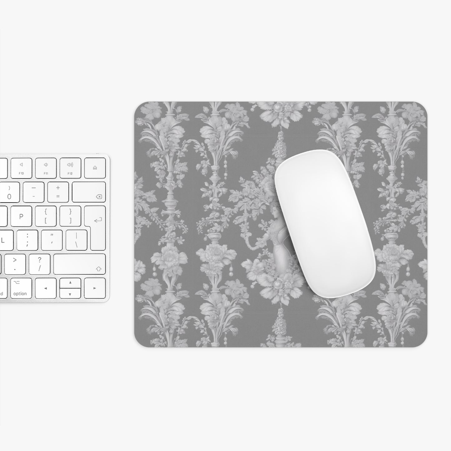 Tropical Mouse Pad, 2 Shapes - Coastal Vibes for Home Office & Gamer / Pearl Lady Toile, Slate