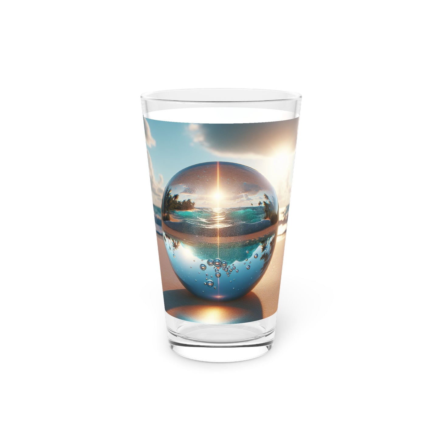 Pint Glass, 16oz - Beach Illusion Ball, Sunrise