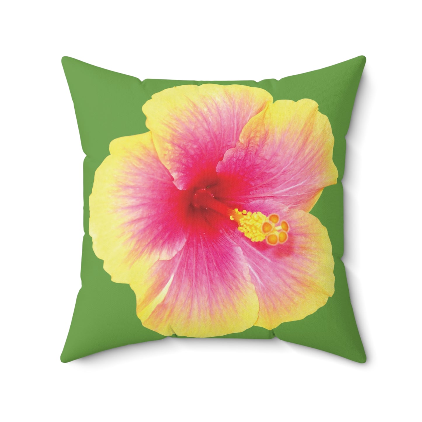 Decorative Pillow - Accent Cushion, 4 Sizes / Photo Yellow Hibiscus, Green