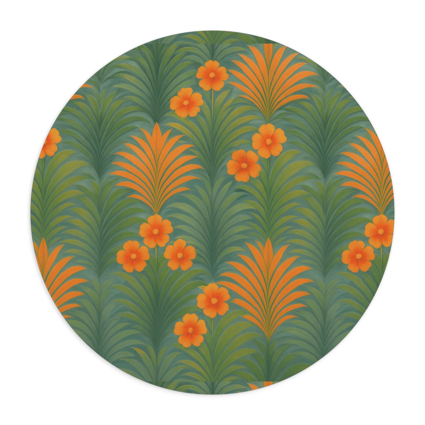 Rainforest Mouse Pad, 2 Shapes - Beach Vibes for Home Office & Gamer / Sunrise Palms, Orange/Green