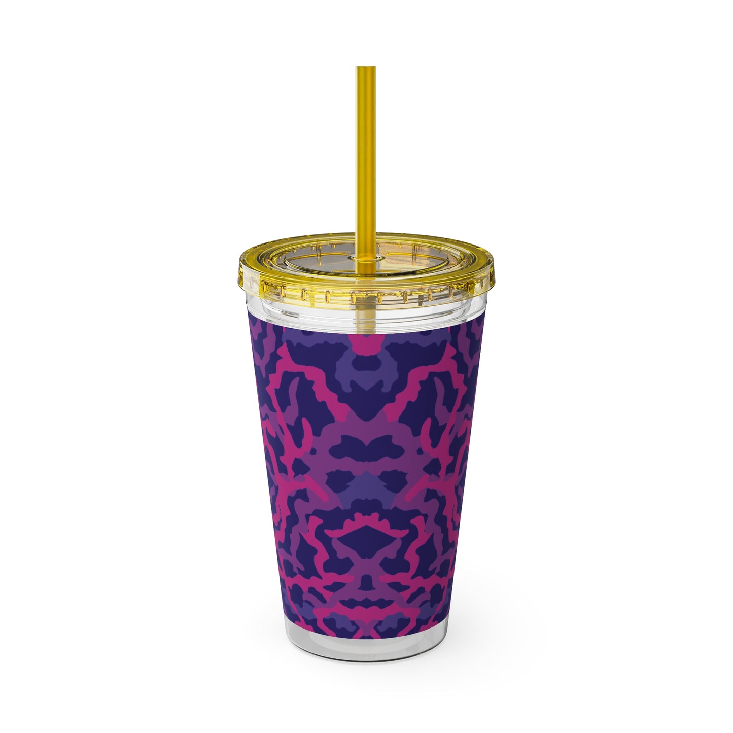 Tropical Tumbler with Straw | 16oz Colorful Travel Cup / Coral Threads, Heatwave