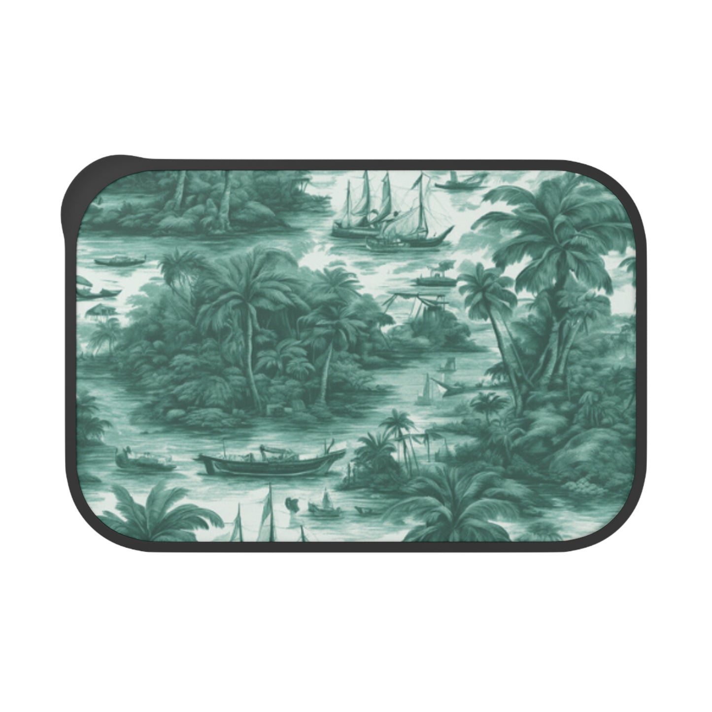 Bento Box with Utensils - Tropical Toile #1 evergreen