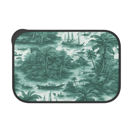 Bento Box with Utensils - Tropical Toile #1 evergreen