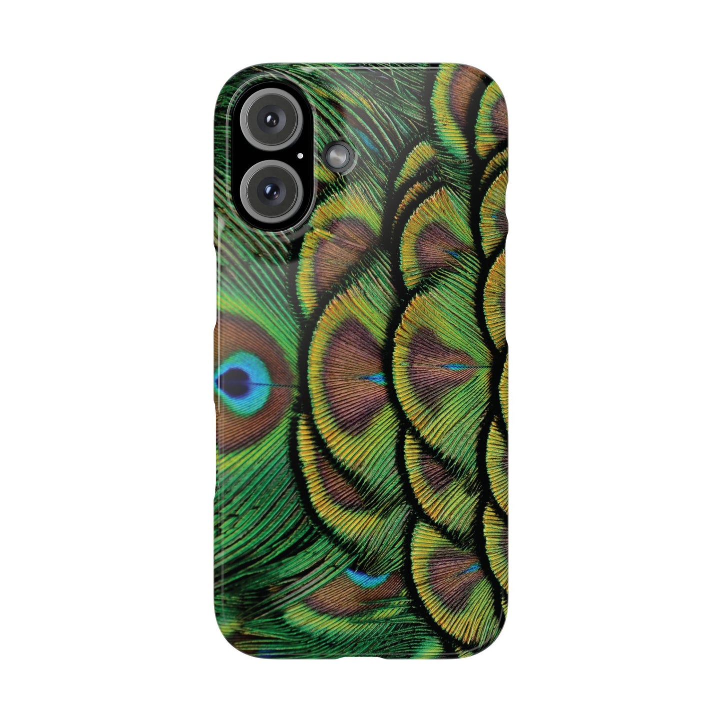 Slim Phone Cases - Brilliant Green Peacock Feathers