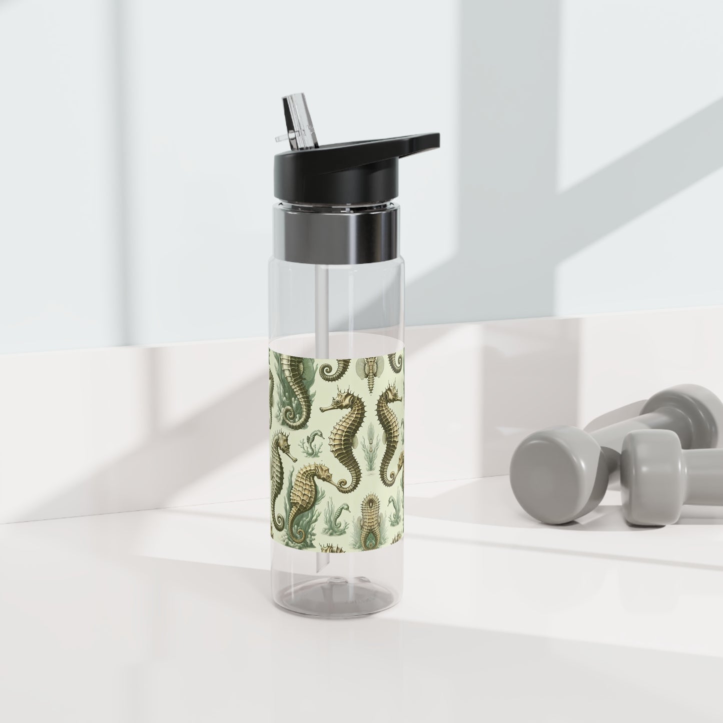 Tropical 20oz Tritan Sport Water Bottle -  Leakproof, Lightweight, BPA-Free / Green Toile Seahorses