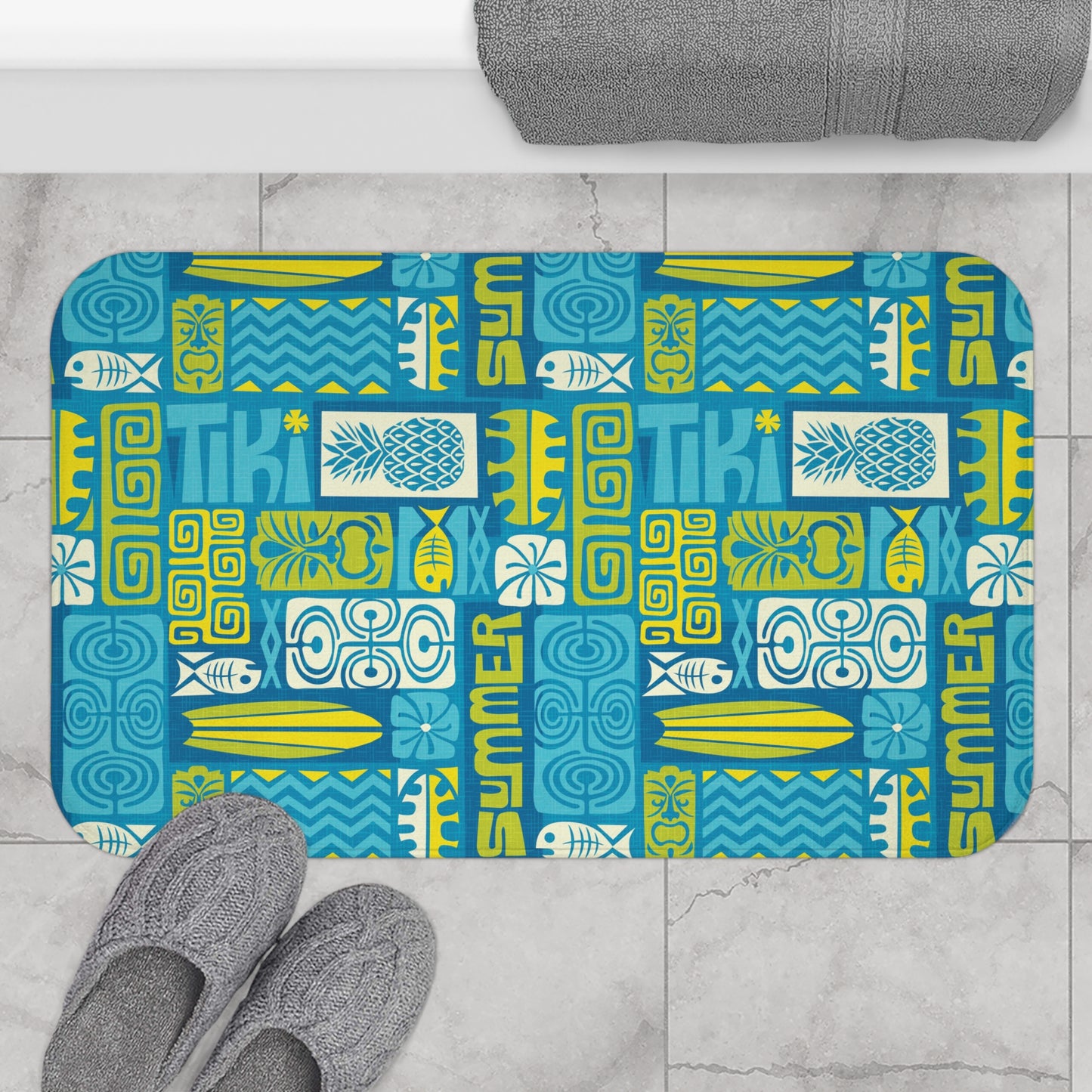 Bath Mat - Tiki Poster Blue