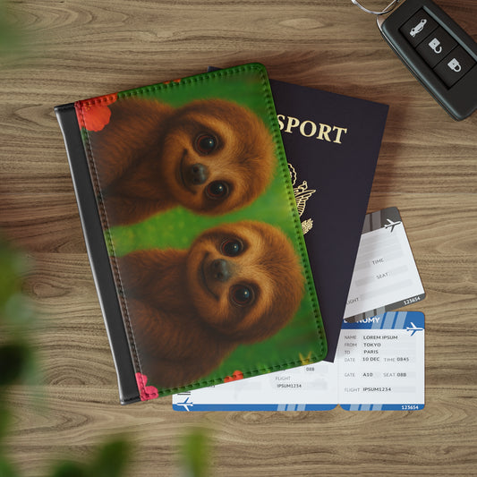 Tropical Passport Cover, Faux Leather - RFID blocking for travel security / Rainforest Baby Sloths