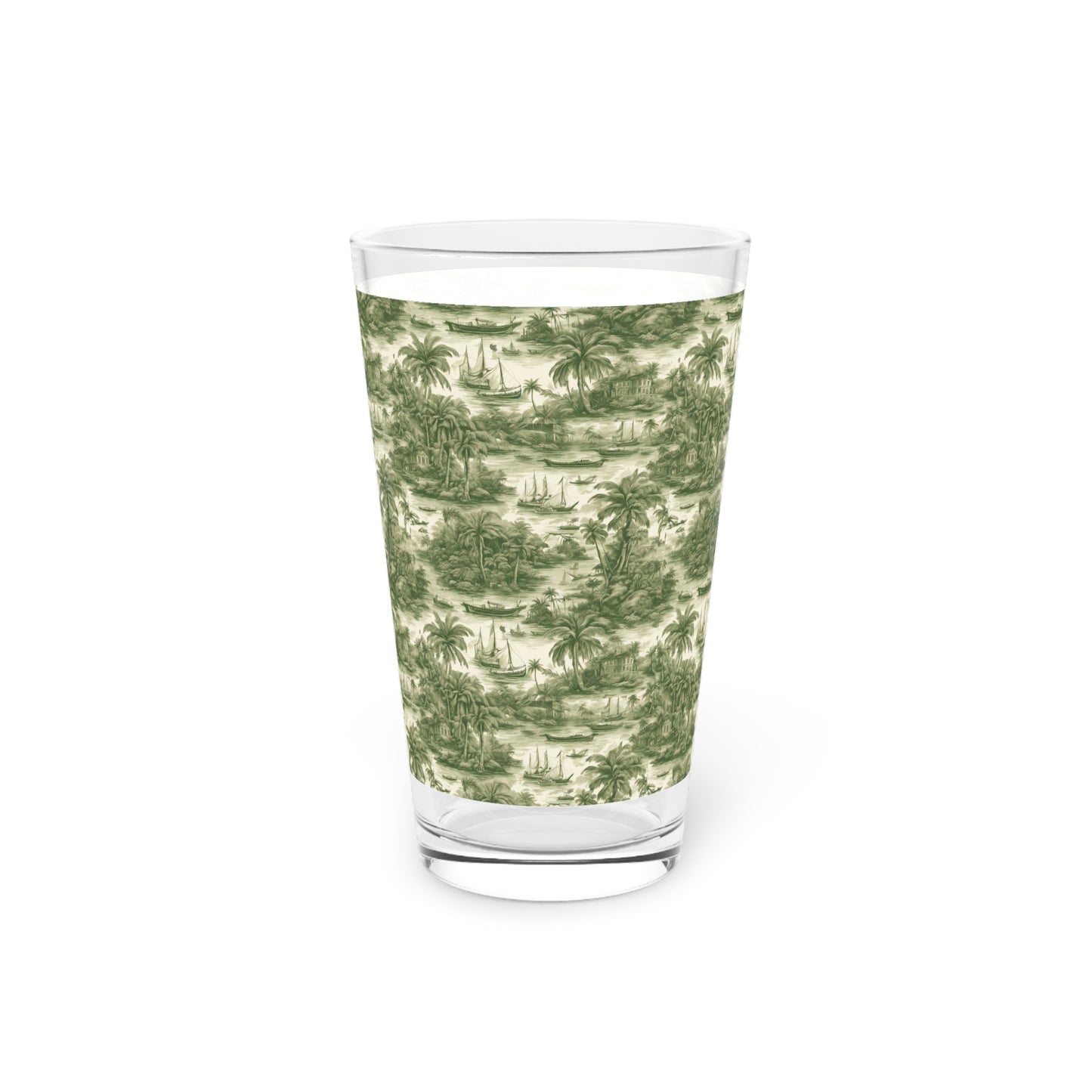 Pint Glass, 16oz, Tropical Toile #1, green