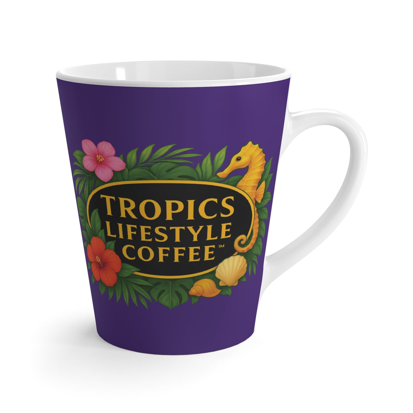 Latte White Mug - Seahorse Fantasy, Purple / TLCoffee Logo