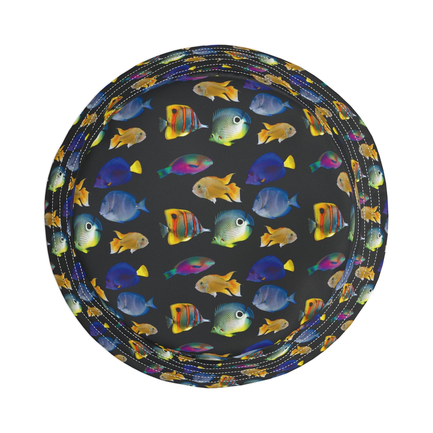 Tropical Polyester Bucket Hat, 2 Sizes - School of Fish / Black