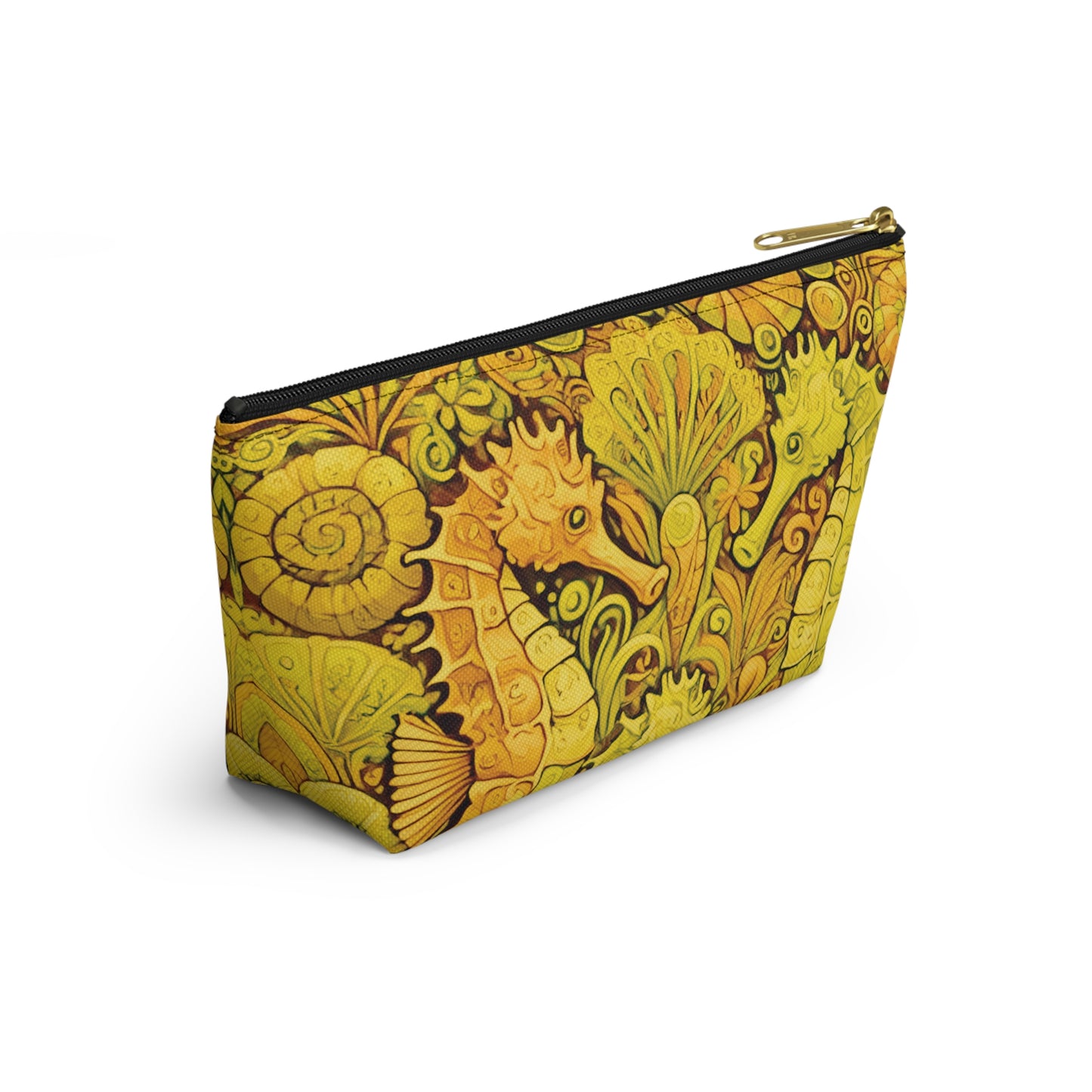 Tropical Accessory Pouch, 2 sizes | Makeup Bag | Perfect for Travel & Everyday Use / Seahorse Trio, Yellow