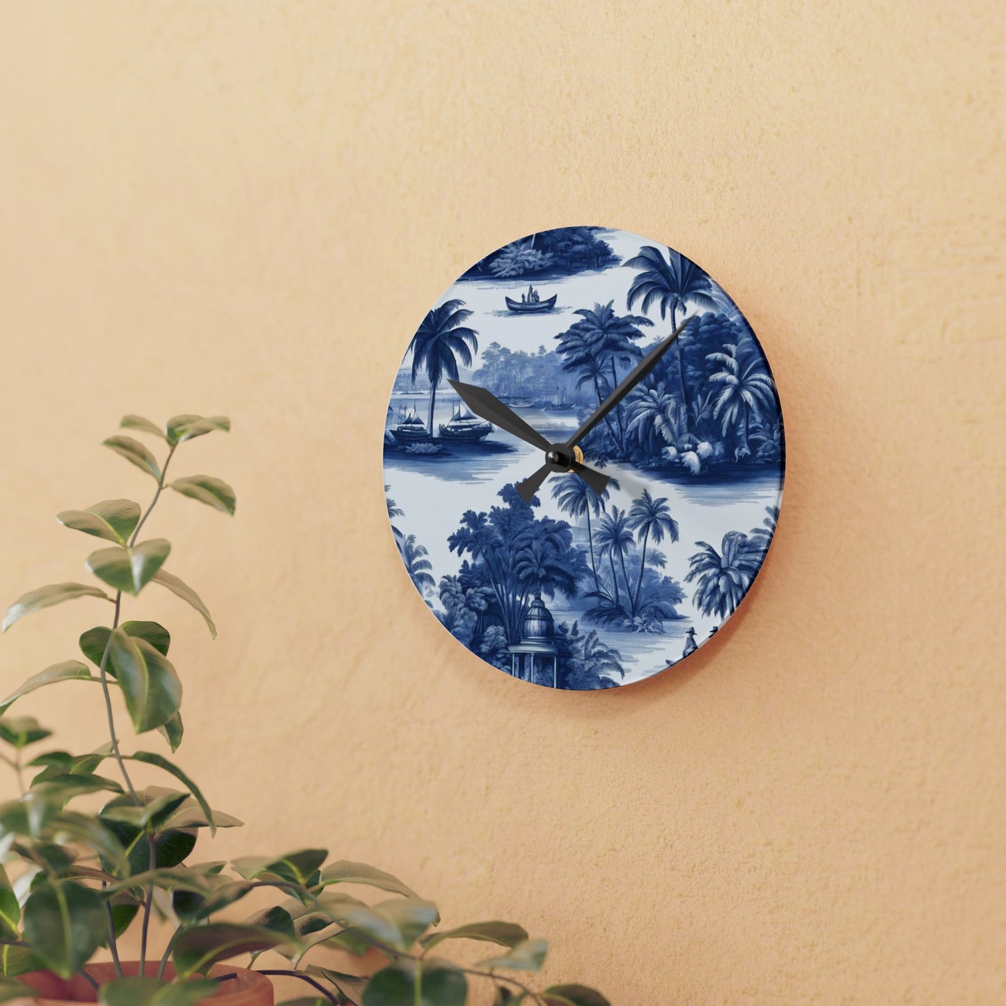 Acrylic Wall Clock, Tropical Toile Blue, 4 Variants