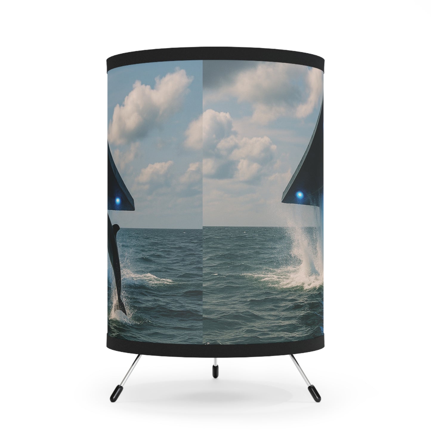 UFO and Dolphin Tripod Lamp with Artistic High-Res Shade - Perfect for Home Décor