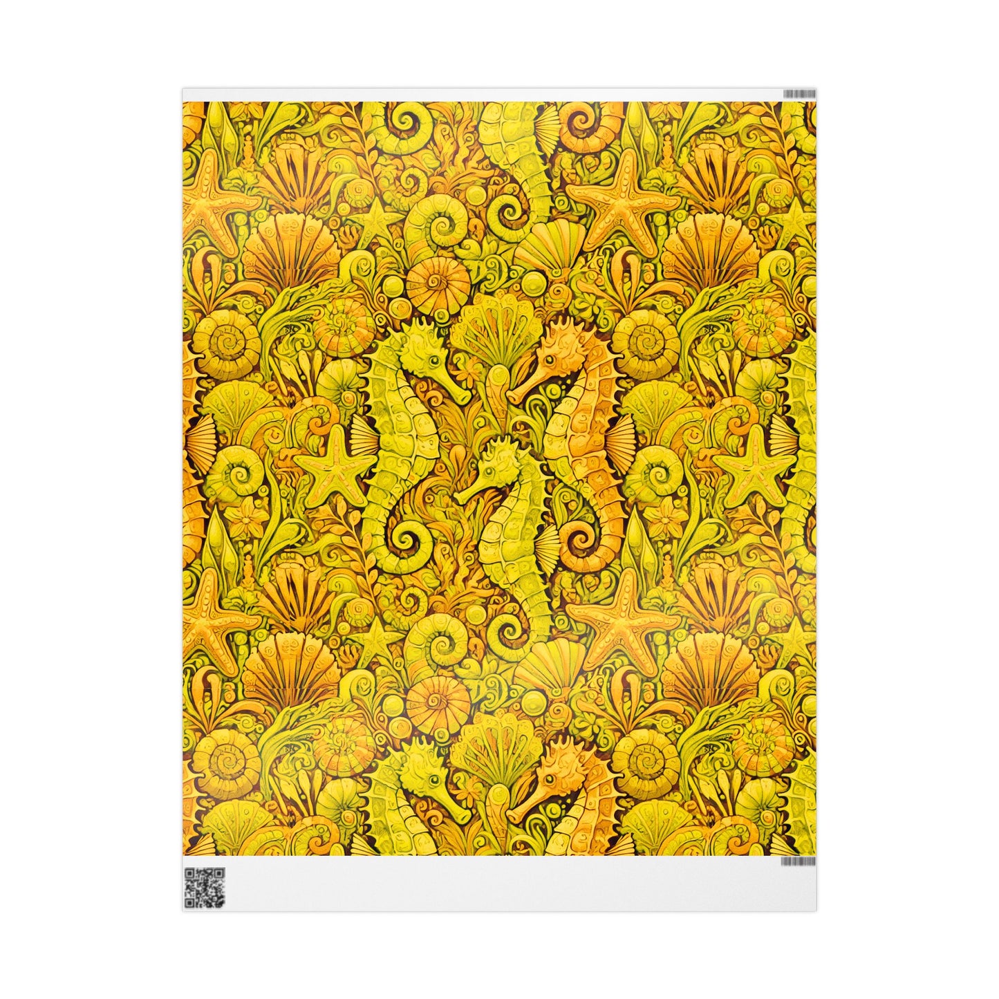 Wrapping Paper - Tropical Gift Wrap for All Occasions, 3 Sizes/2 Finishes / Seahorses, Yellow