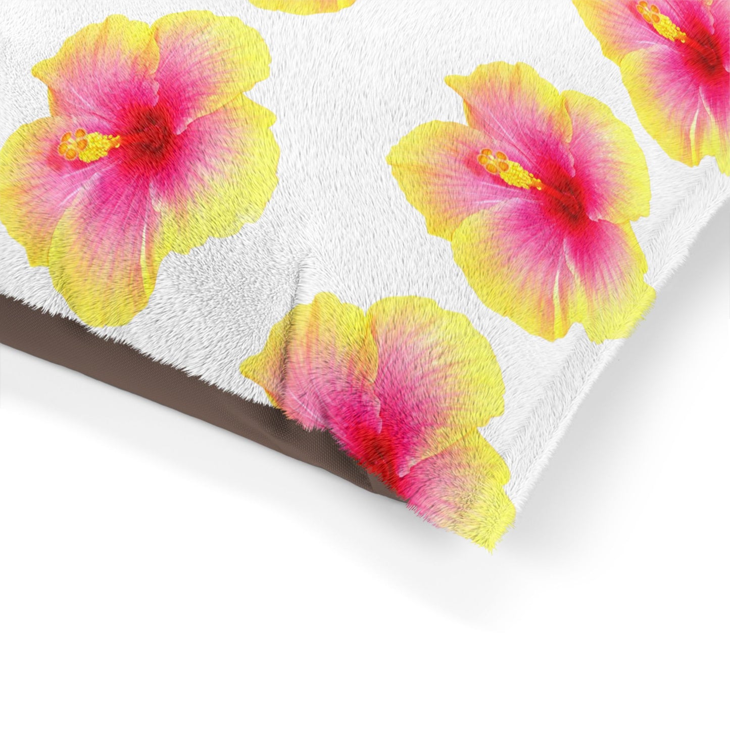 Pet Bed - Cozy and Fun Dog or Cat Bed for Beach Lovers / Real Yellow & Pink Hibiscus