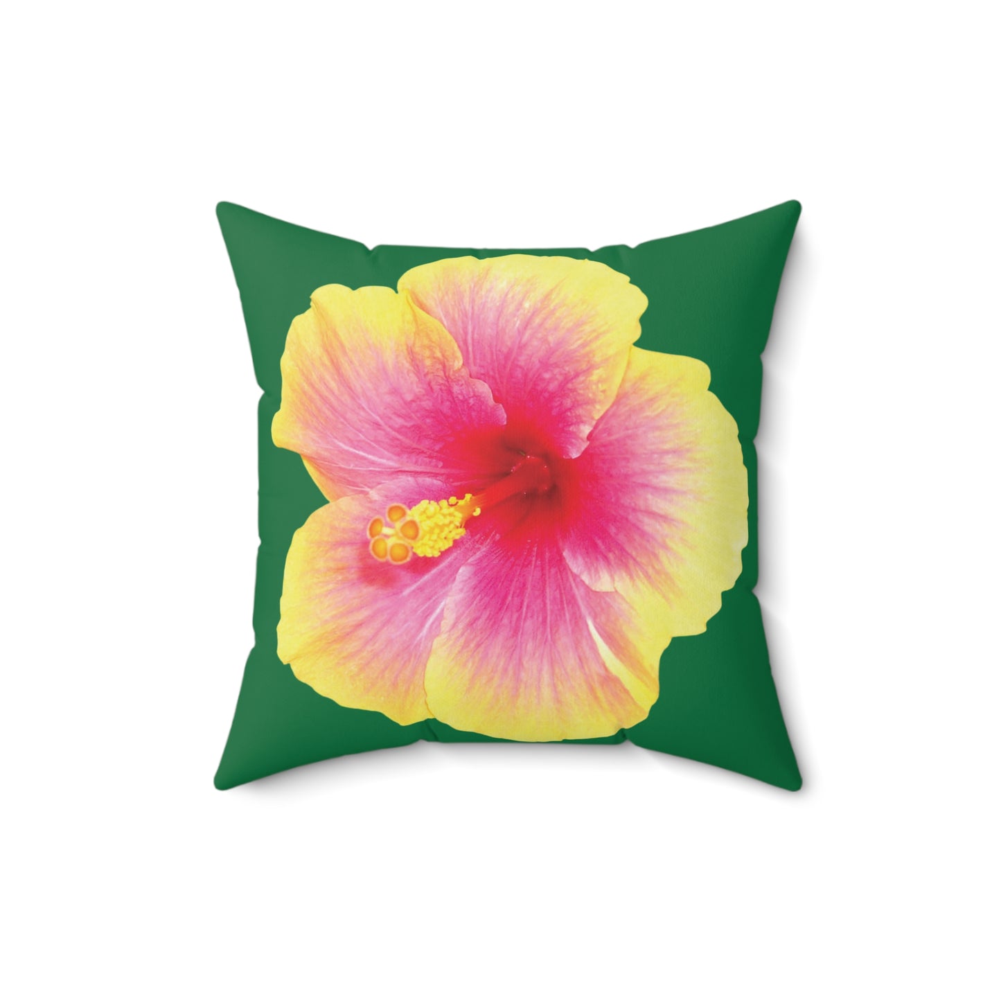 Decorative Pillow - Accent Cushion, 4 Sizes / Photo Yellow Hibiscus, Dark Green
