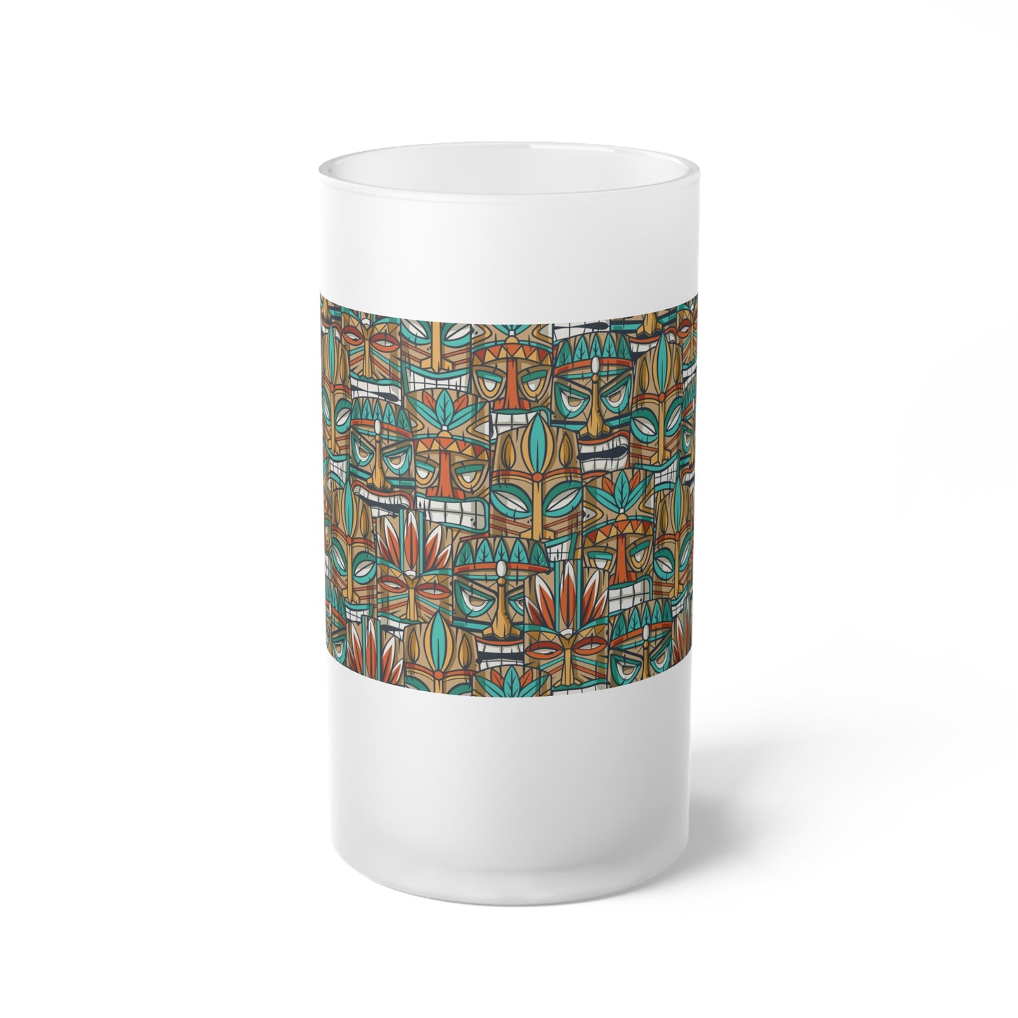 Frosted Glass Beer Mug, Turquoise Tiki Party