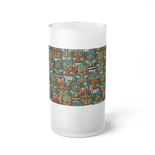 Frosted Glass Beer Mug, Turquoise Tiki Party